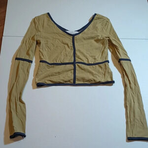 Style Nanda Green Blue Grid Seam Cropped Long Sleeve Top A21